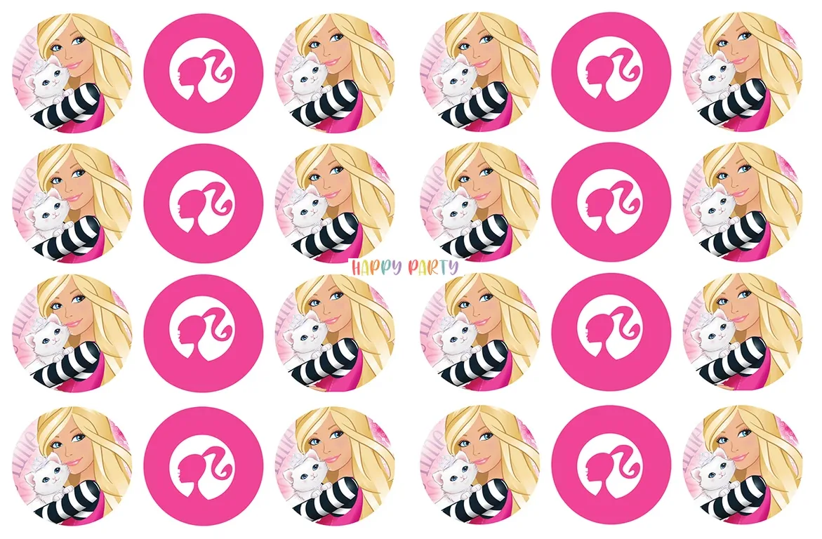 Barbie Edible Cupcake Toppers 4cm UNCUT Image