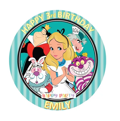 Alice in Wonderland Edible Birthday Cake Topper Decoration Round Image