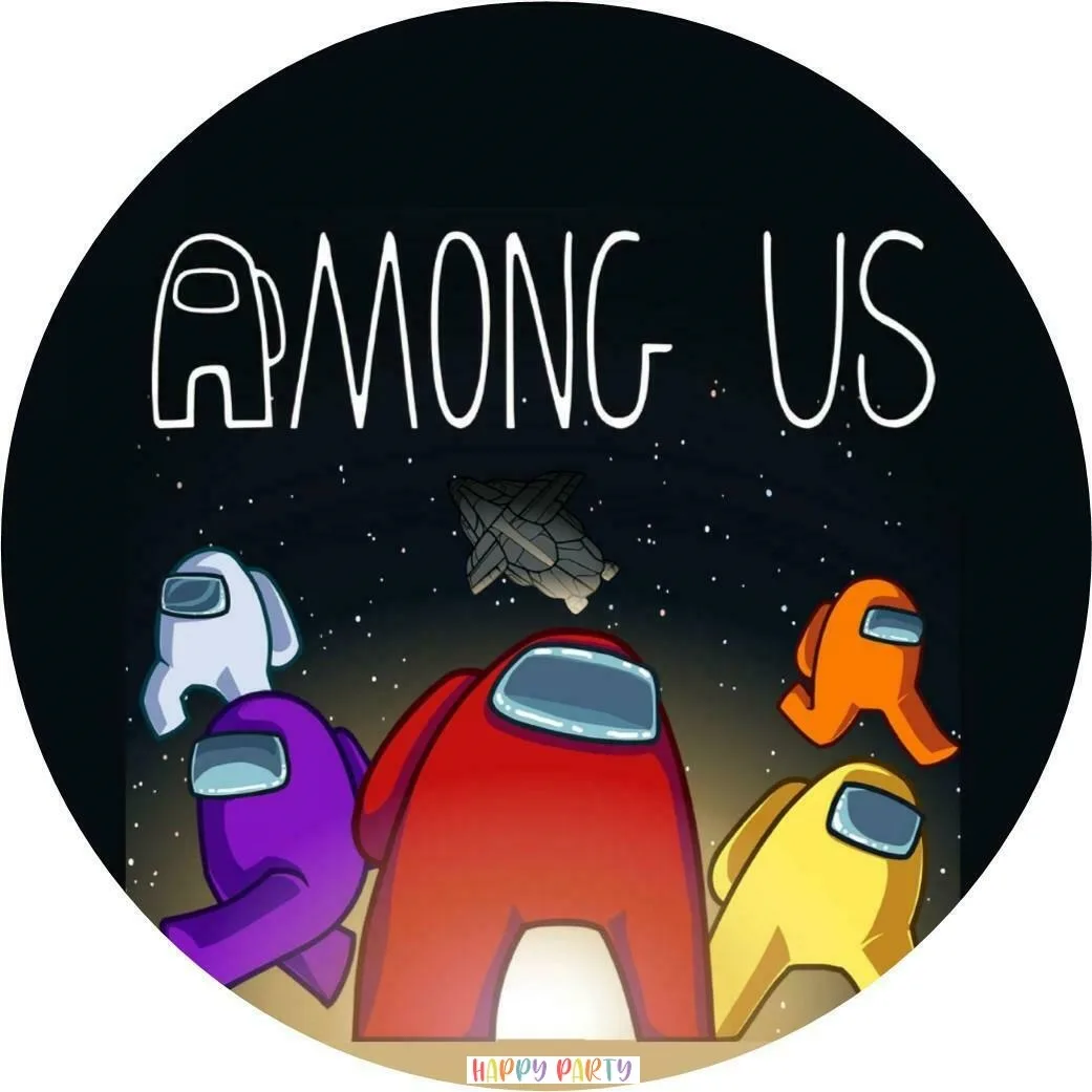 Among Us Game Edible Birthday Cake Topper Decoration Round Image