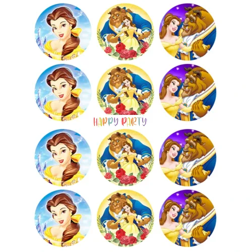BEAUTY AND THE BEAST Edible Cupcake Toppers UNCUT Images