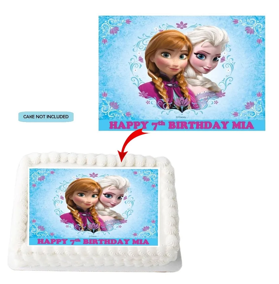 Frozen Elsa Anna PERSONALISED Edible A4 Rectangle Size Birthday Cake Topper Decoration Images