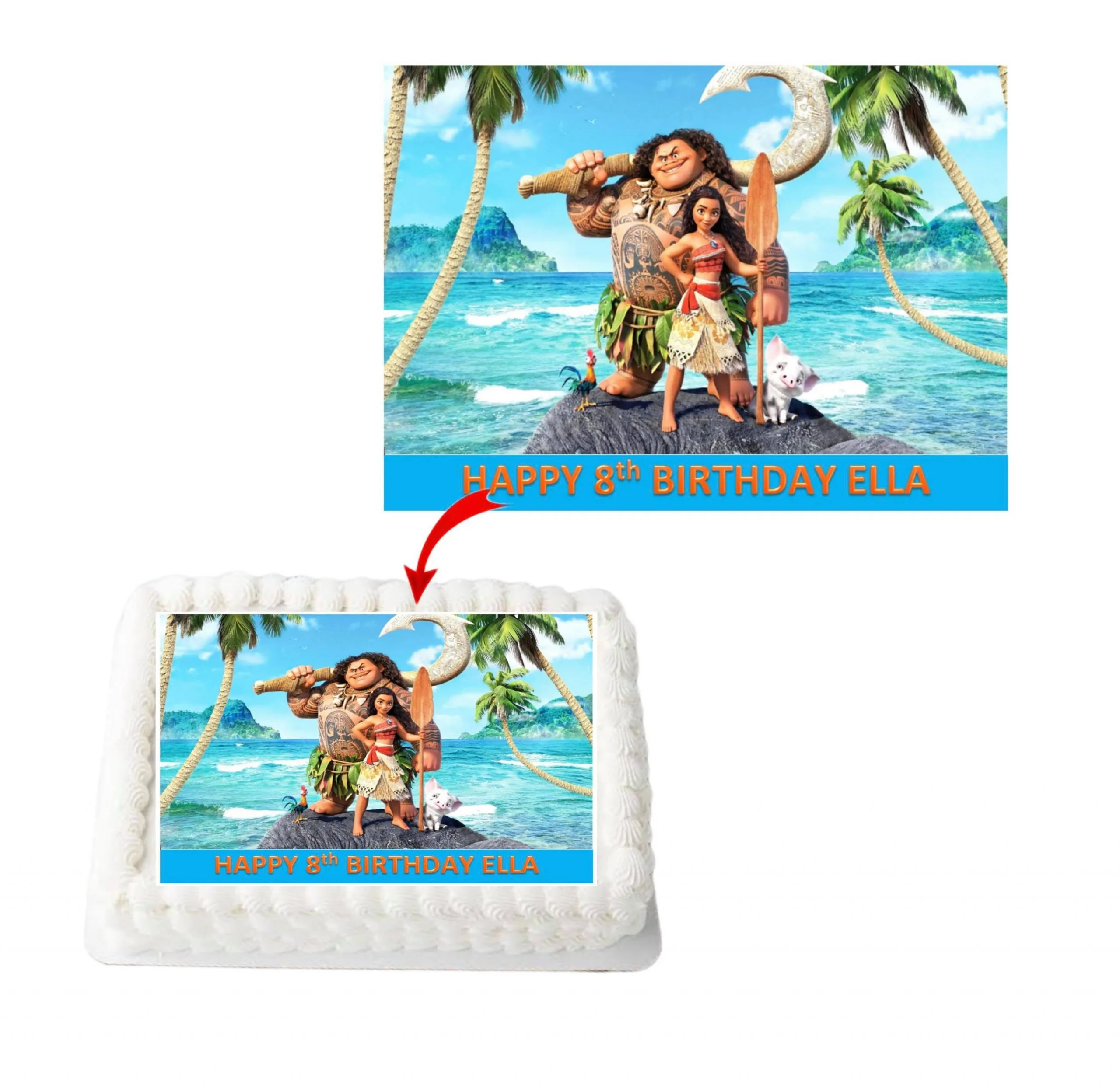 Moana Personalized Edible A4 Rectangle Size Birthday Cake Topper Decoration Images