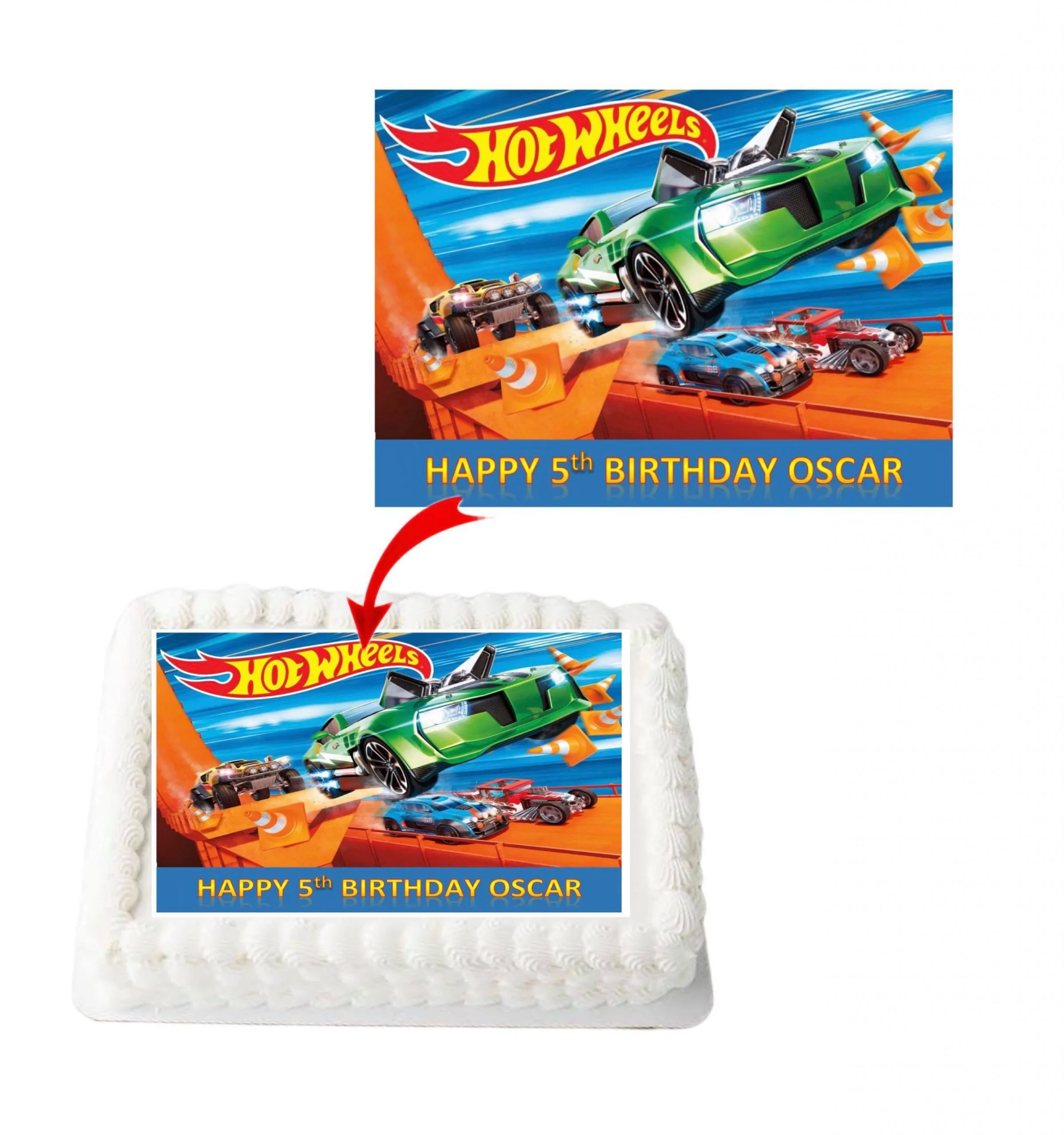 Hot Wheels Personalized Edible A4 Rectangle Size Birthday Cake Topper Decoration Images