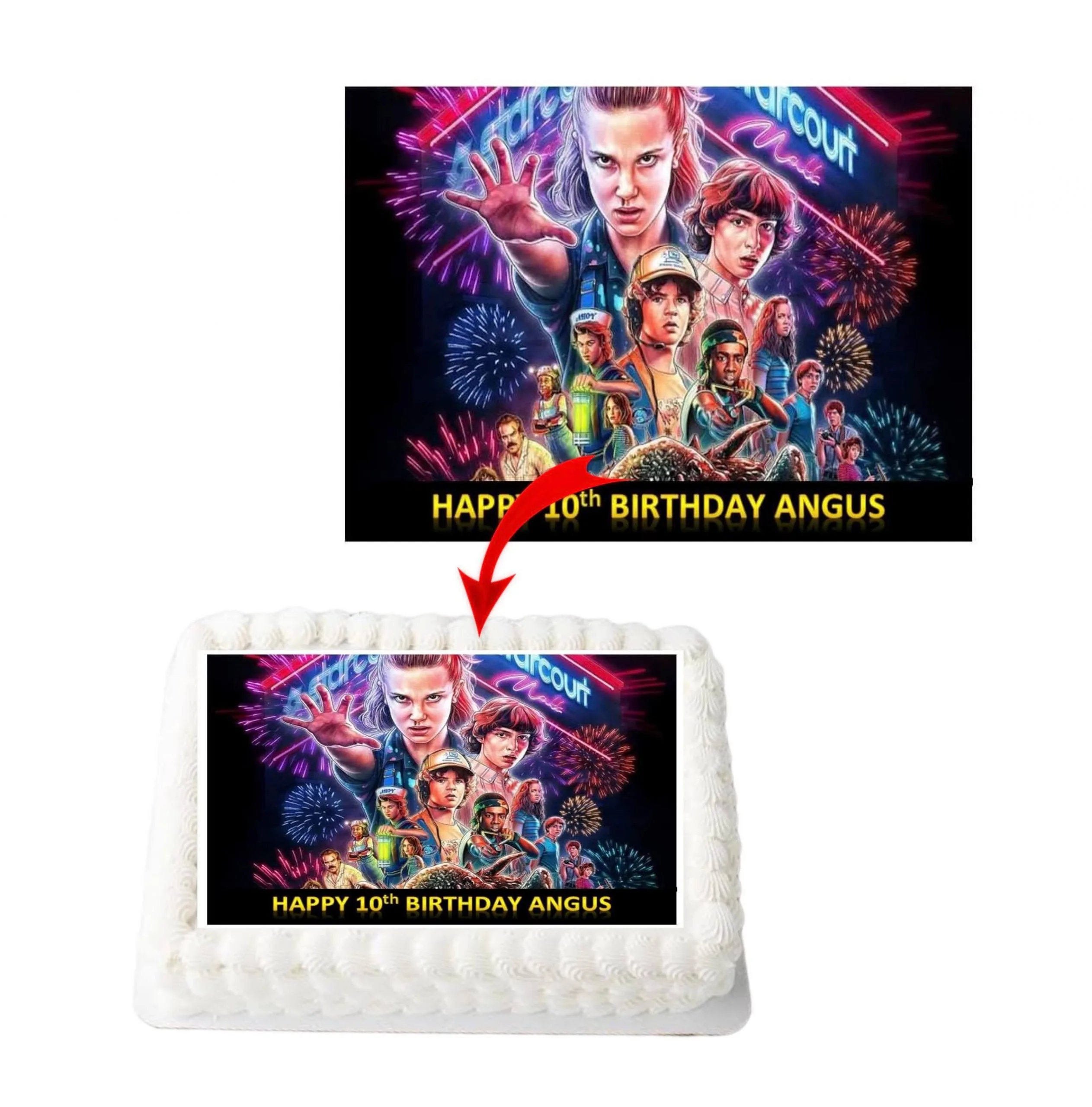 Stranger Things 3 A4 Personalized Edible A4 Rectangle Size Birthday Cake Topper Decoration Images
