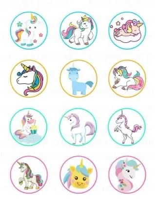 Unicorn Edible Cupcake Topper 4cm Round Uncut Images Decoration